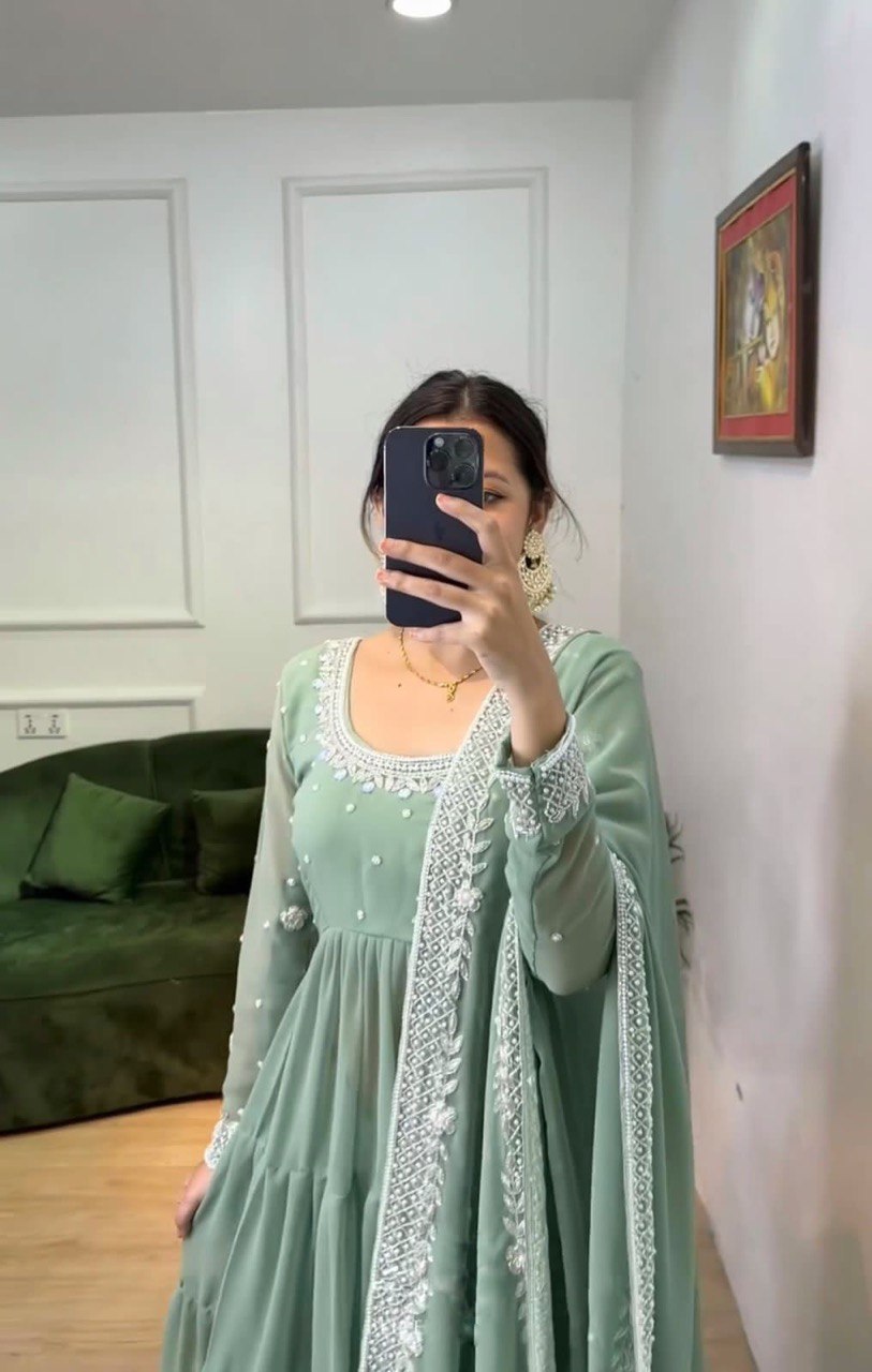 Awesome Georgette Sequence Thread Work Ready Made Salwar Suit