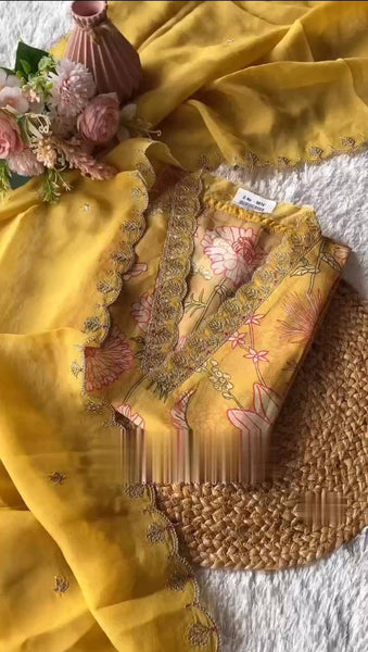 Stunning Mustard Color Ready Made Oranza Sequence Thread Work Salwar Suit