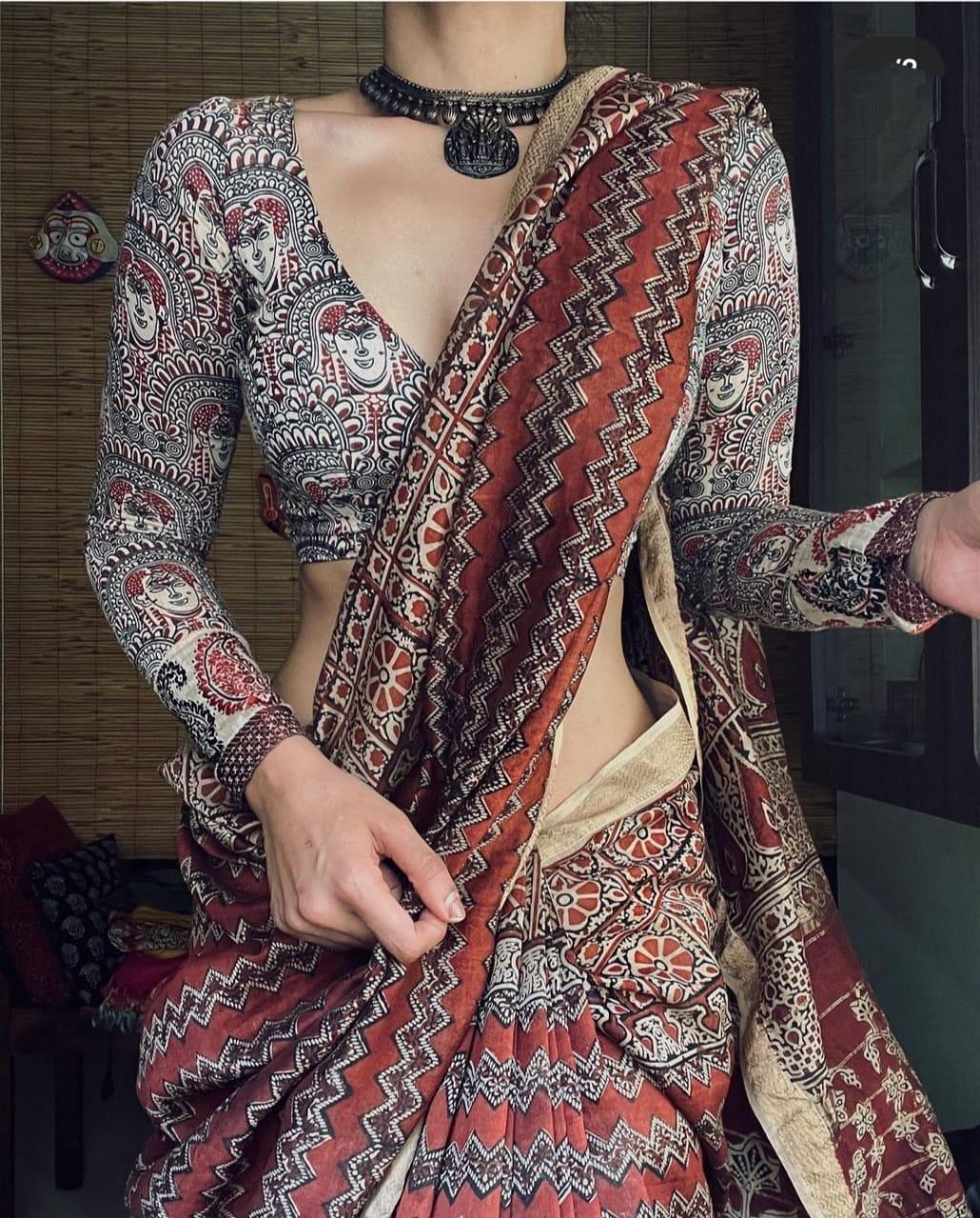 Printed Cotton Linen Printed Saree Blouse