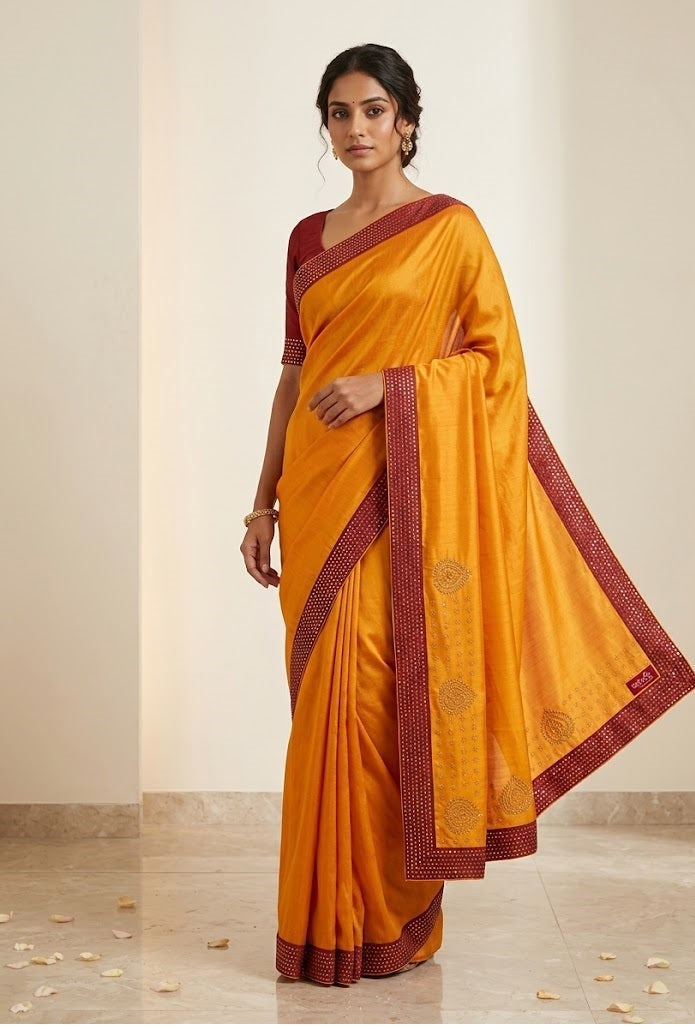 mustard silk saree lace work