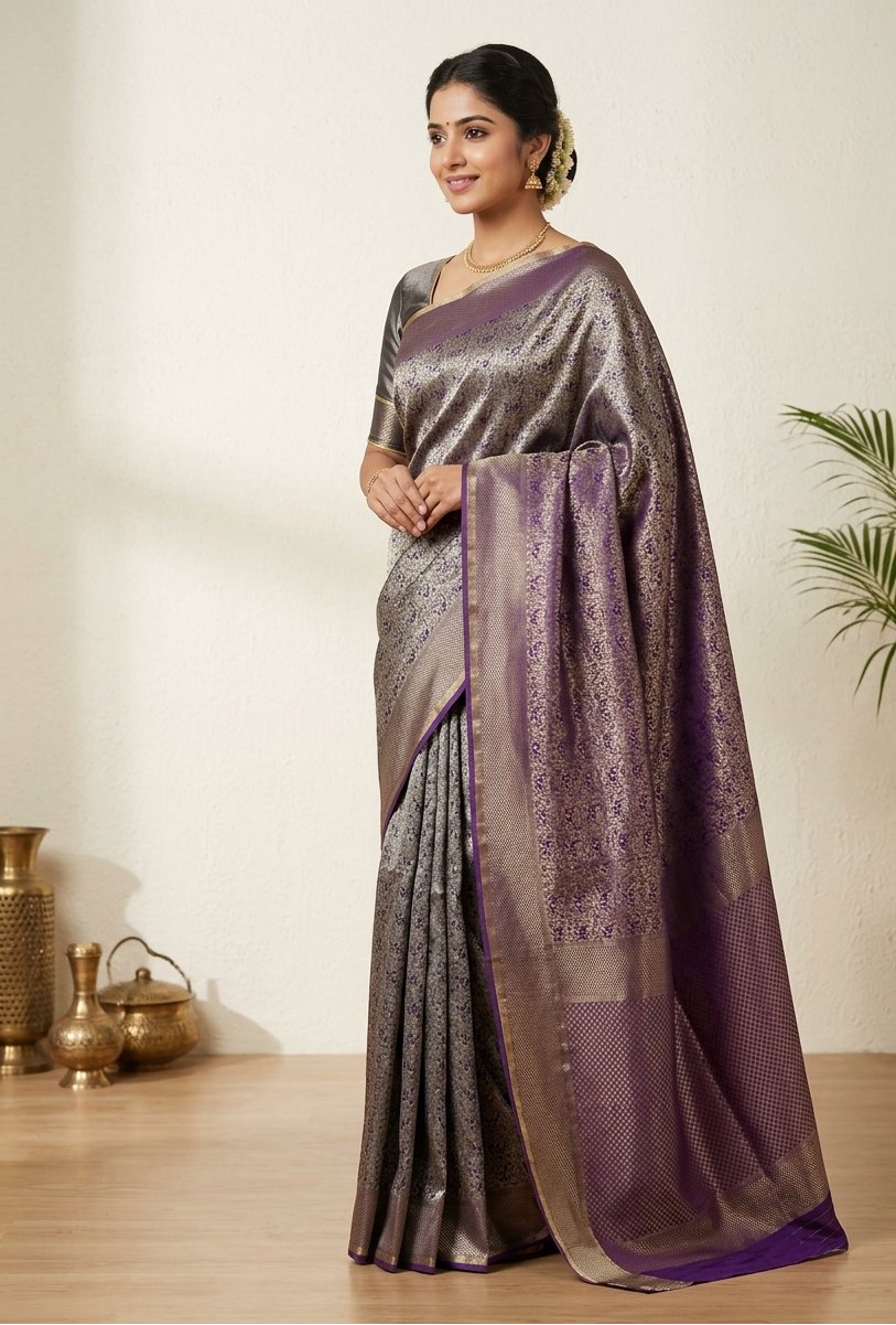 purple banarasi silk saree