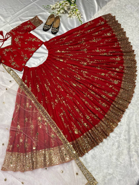 Unique Red Color Sequence Embroidered Work Georgette Lehenga Choli