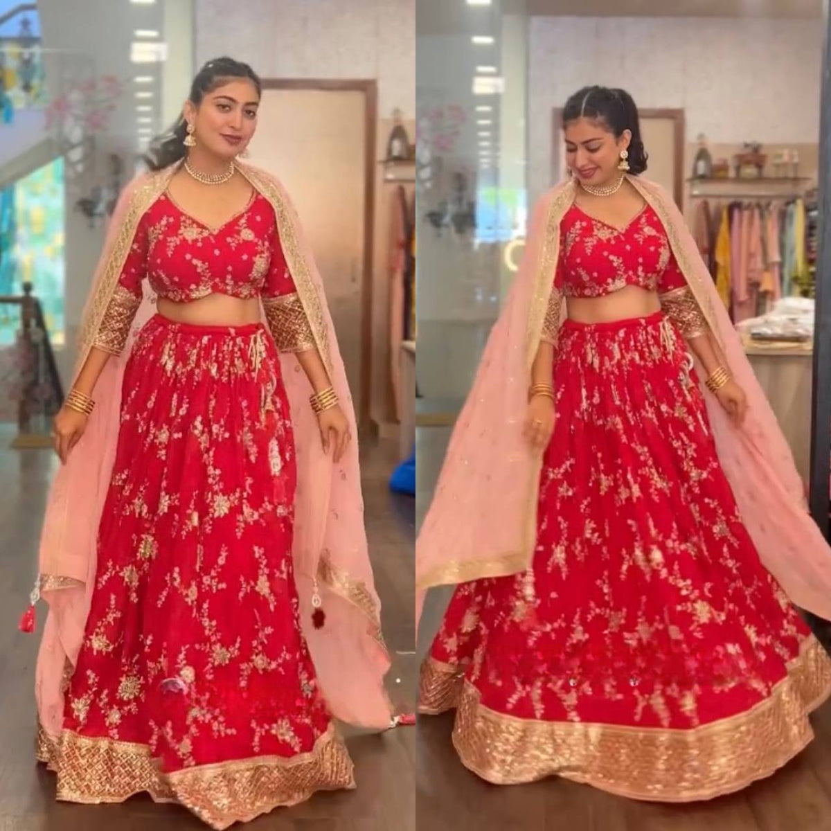 Unique Red Color Sequence Embroidered Work Georgette Lehenga Choli