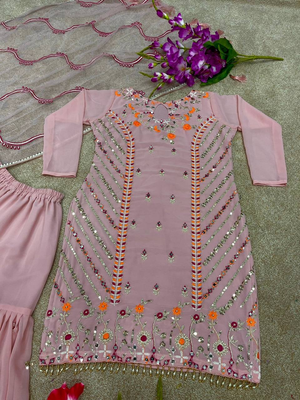 Designer Embroidery Georgette Palazzo Salwar Suit