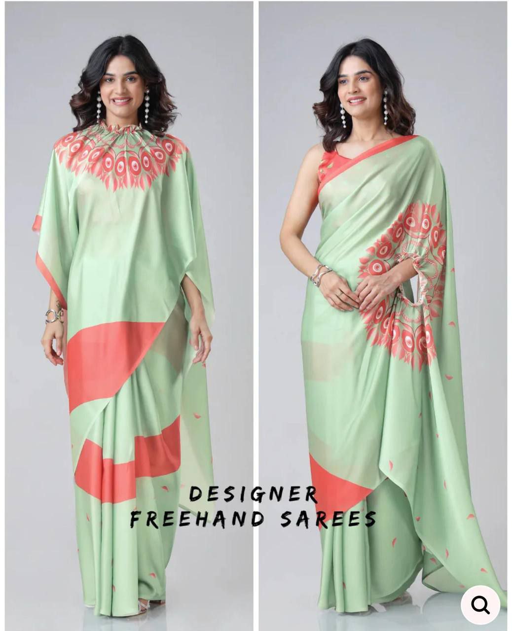Ready to wear FreeHand Satin Silk Digital Printed Saree