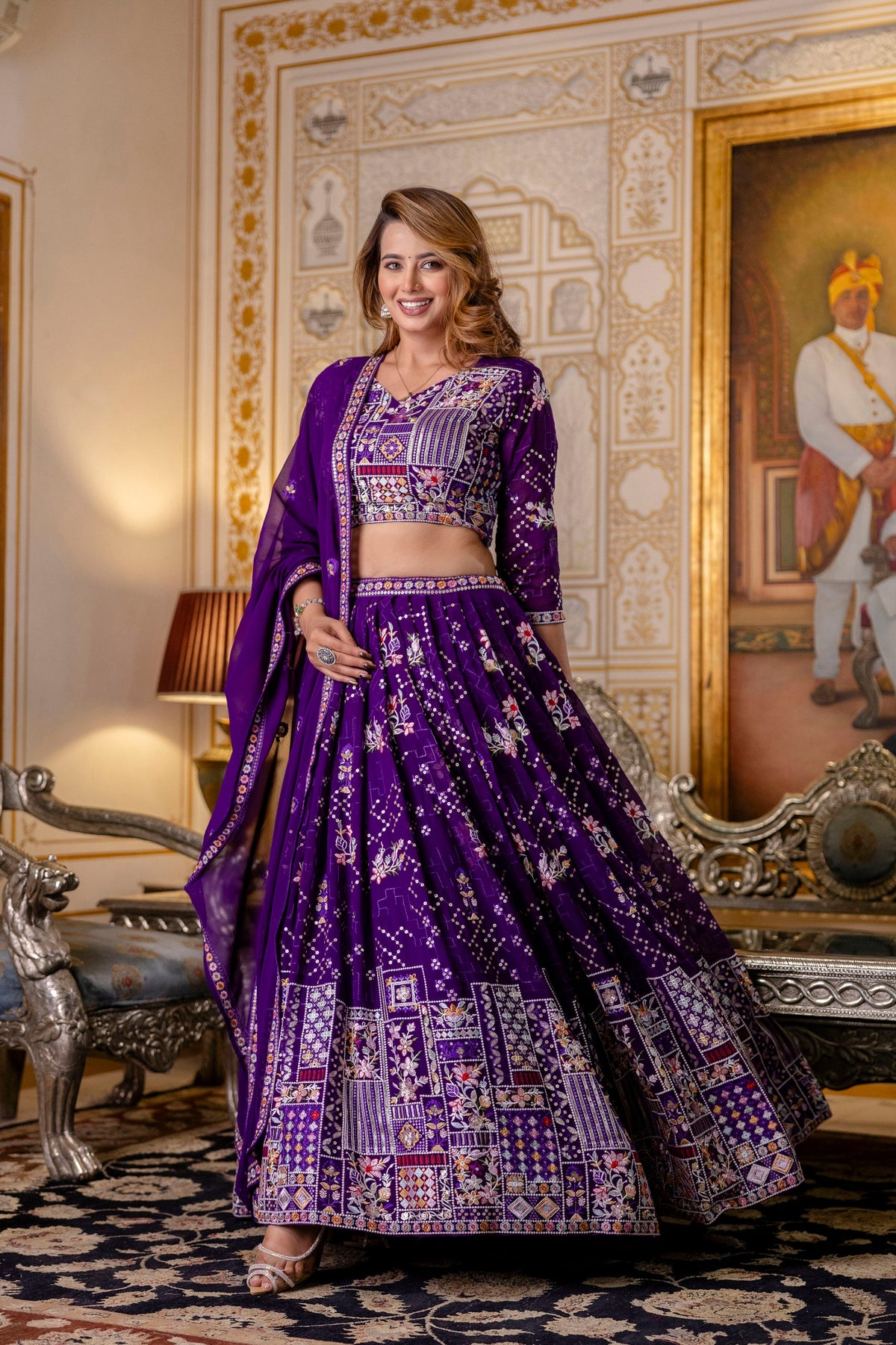 Latest Violet Color Georgette Sequence Lehenga Choli