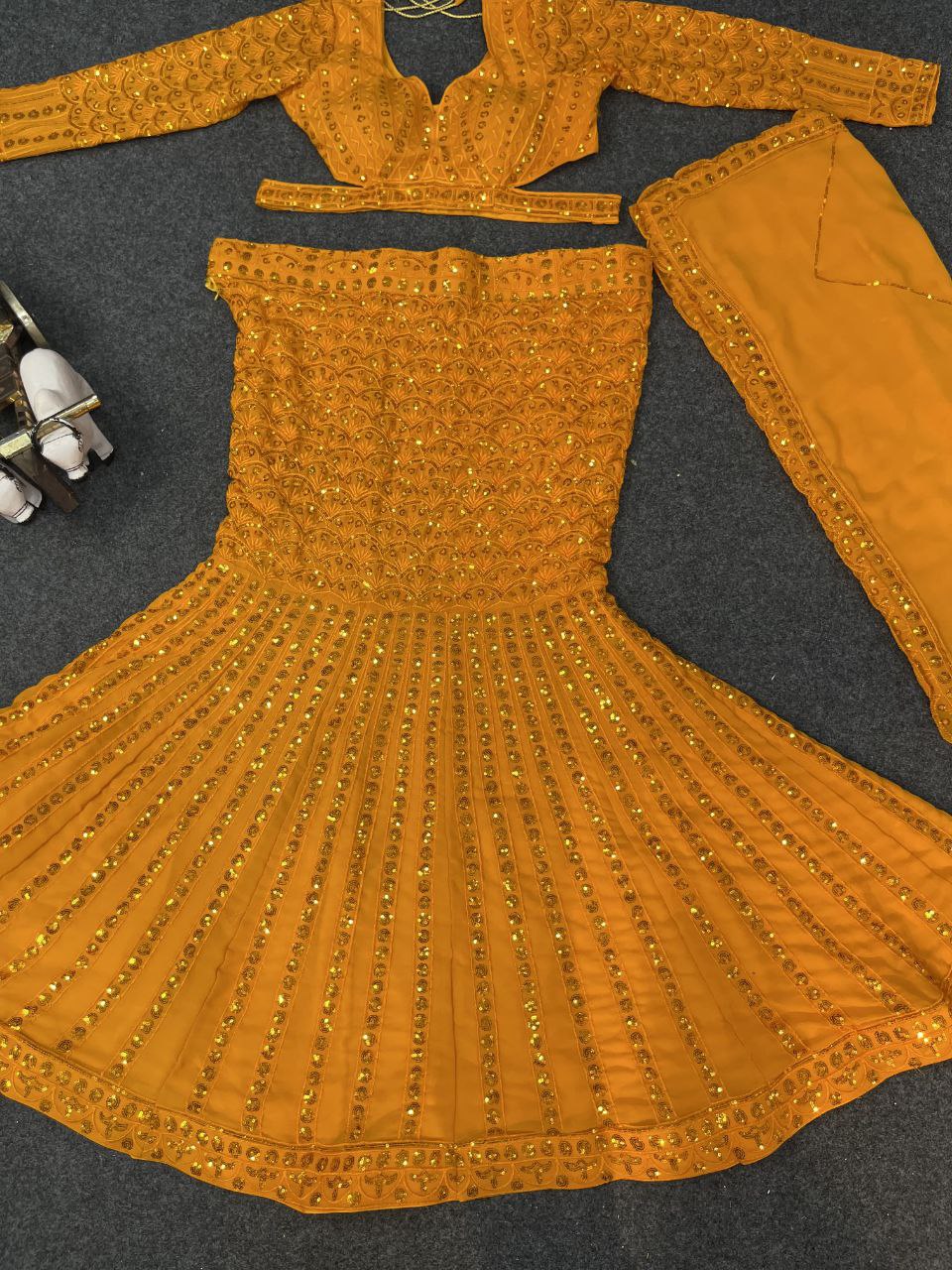 Orange Color Sequence Georgette Lehenga Choli