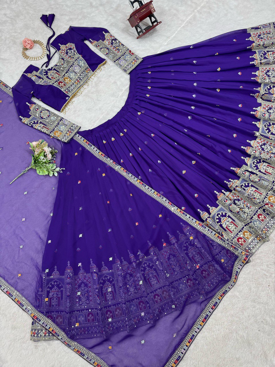 Wedding Wear Violet Georgette Sequence Work Lehenga Choli