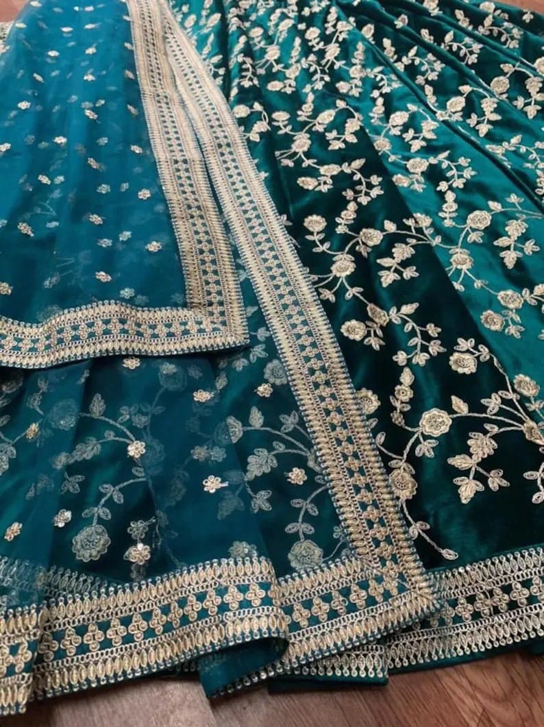 Premium 9000 Velvet Embroidered Lehenga Choli Set with Sequins & Coding Work