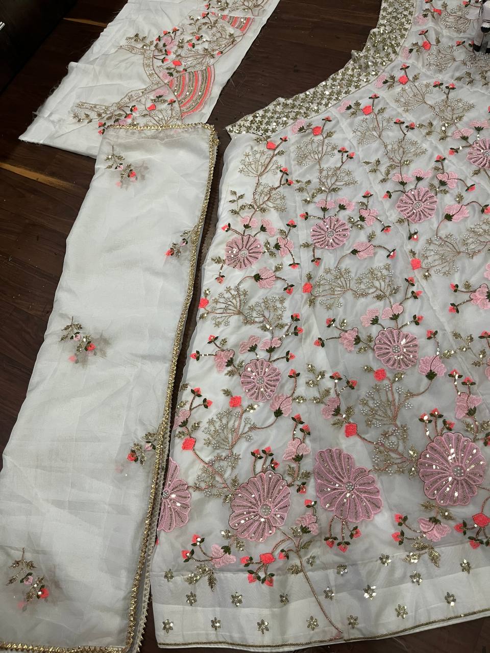 Elegant Tabby Silk Lehenga Choli with Pearl Sequins Embroidery