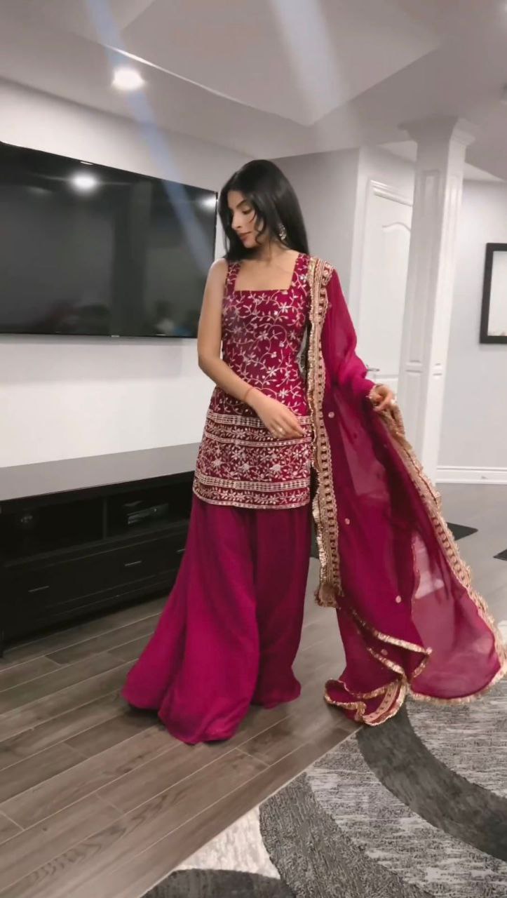 Beautiful Pink Color Georgette Embroidery Palazzo Salwar Suit