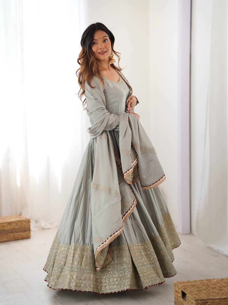 Premium Chinon Thread & Sequin Work 3-Piece Set
