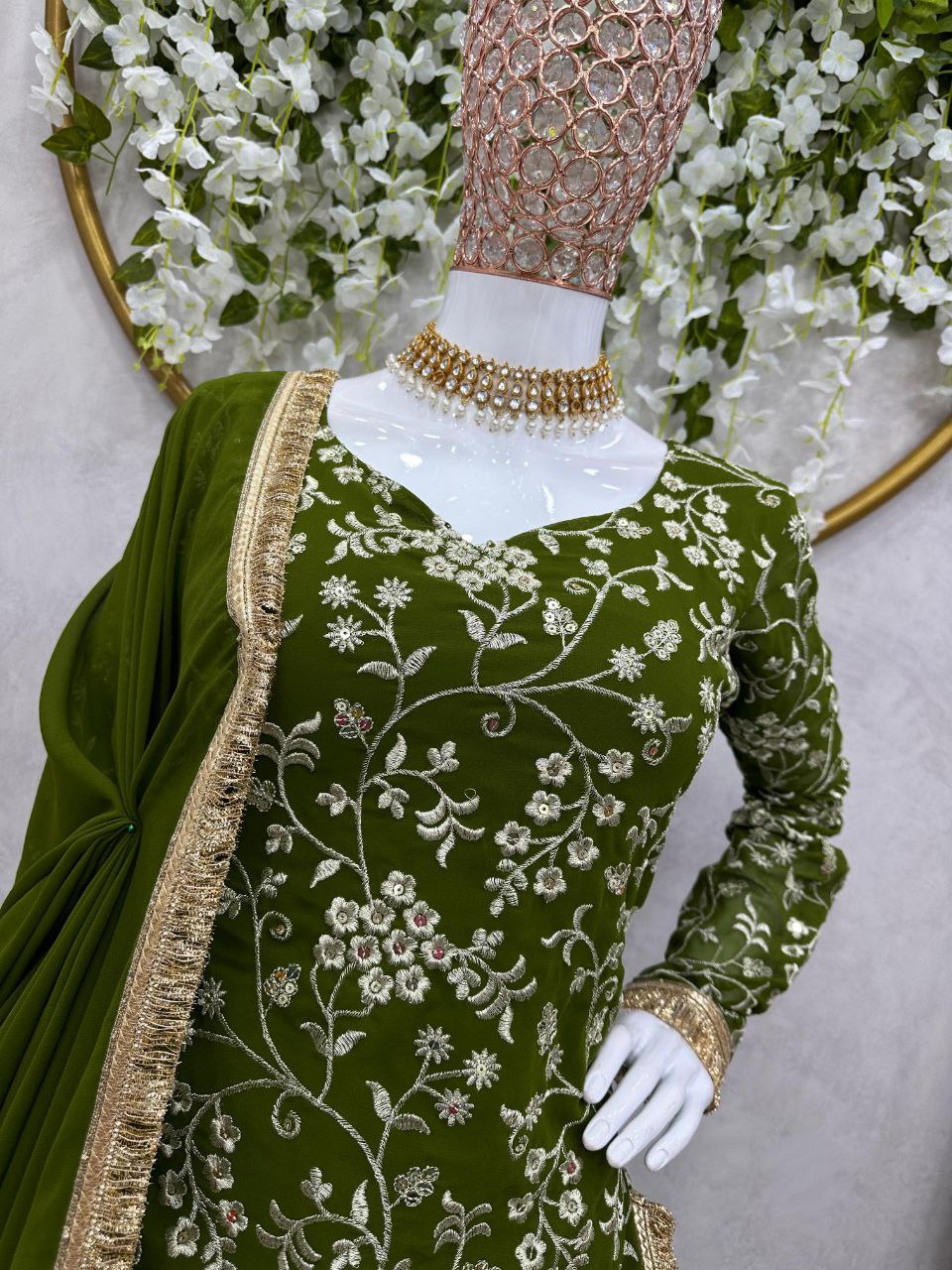 Beautiful Green Color Lehenga Style Sharara Suit