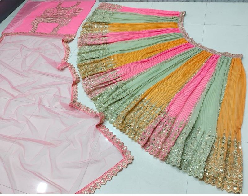 Exquisite Multi-Color Georgette Lehenga Choli with Heavy Sequence Embroidery