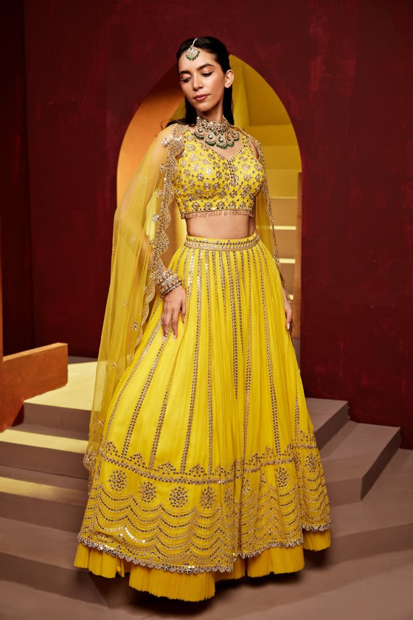 Premium Faux Georgette Lehenga Choli with 9mm Sequins Thread Embroidery