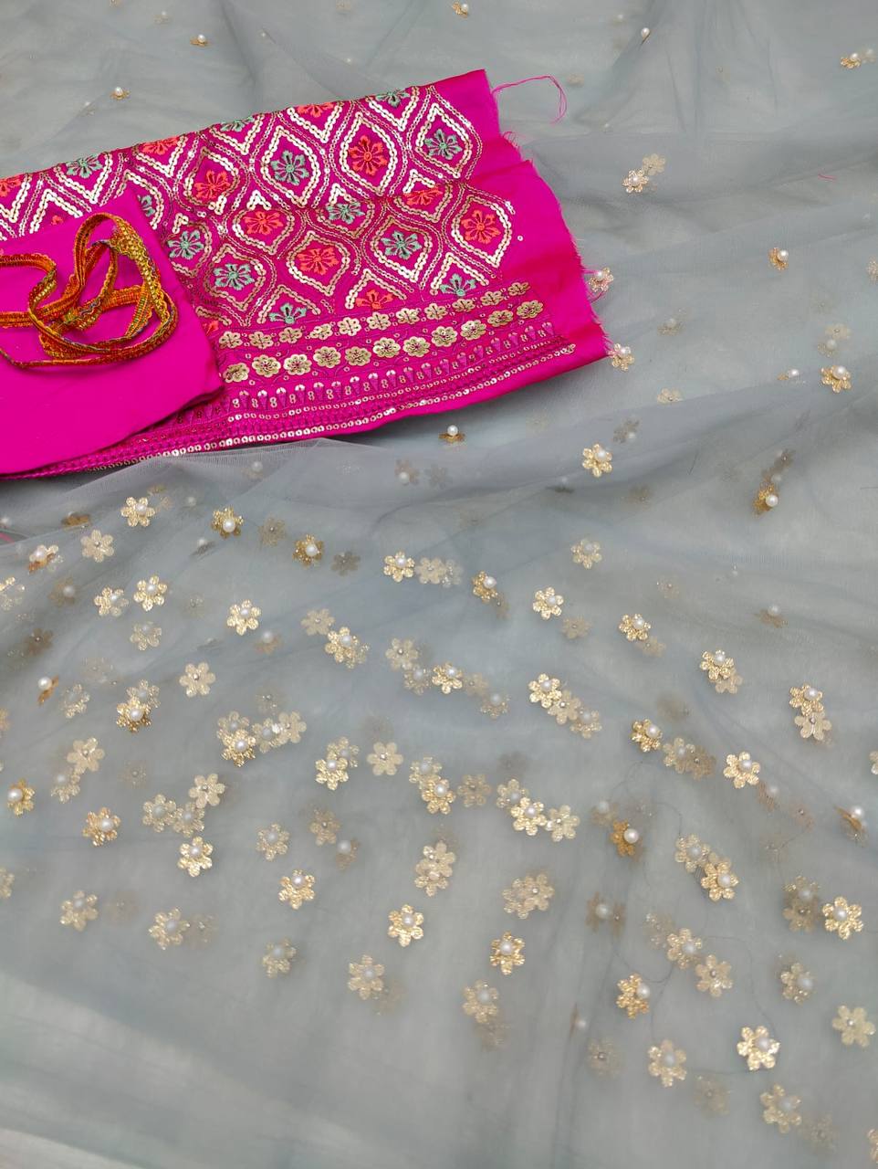 latest soft net saree with embroidery blouse