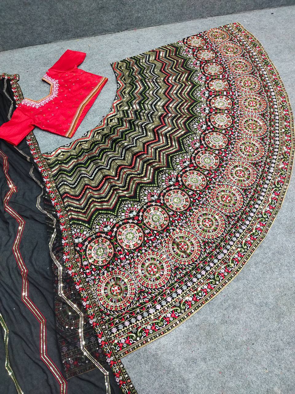Semistiched Benglori silk Lehenga With embroidered work