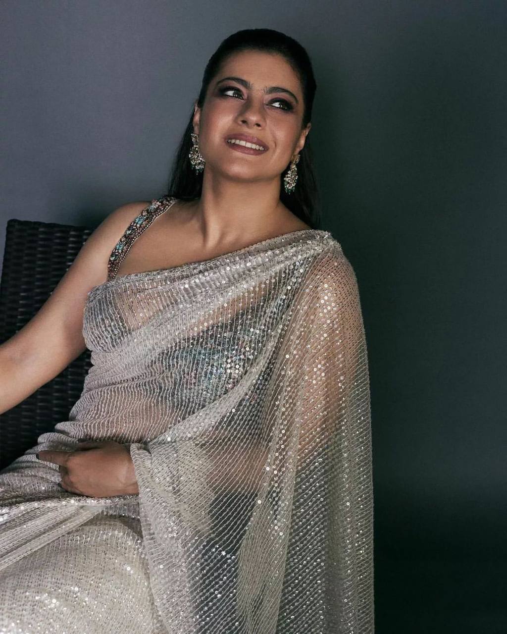 White kajol net designer saree with blouse