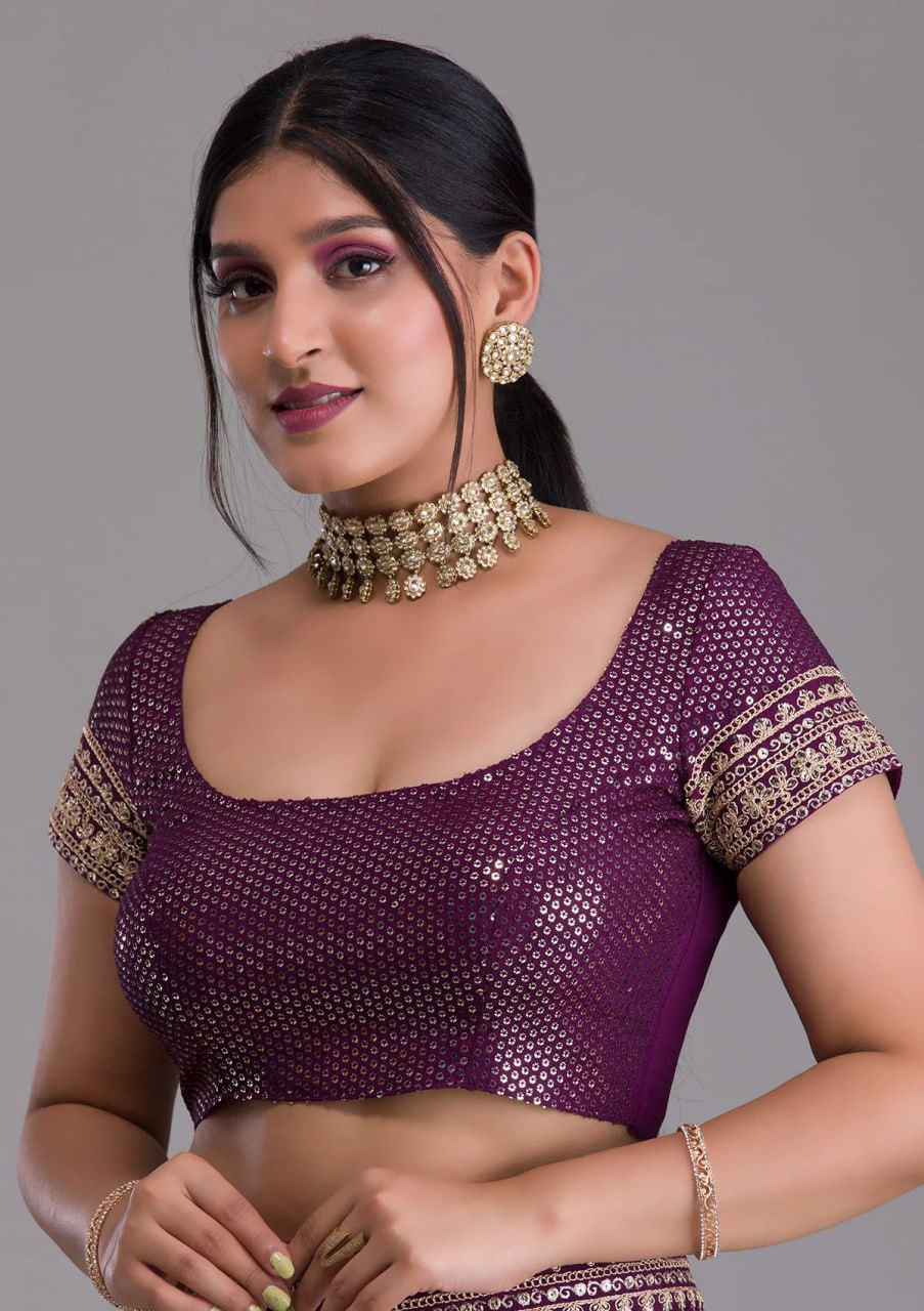 Chinnon Silk Embroidery Foil work saree with blouse with Belt