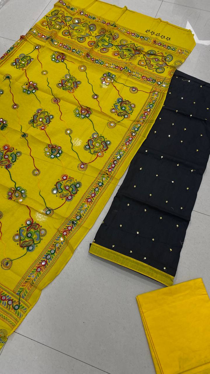 black cotton dress material with dupatta