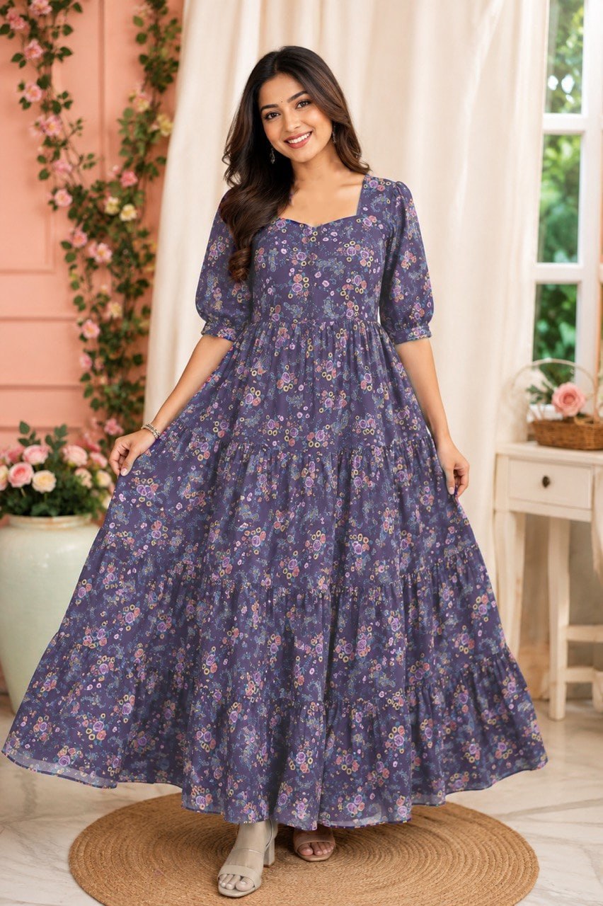Purple Color Georgette Printed Gown
