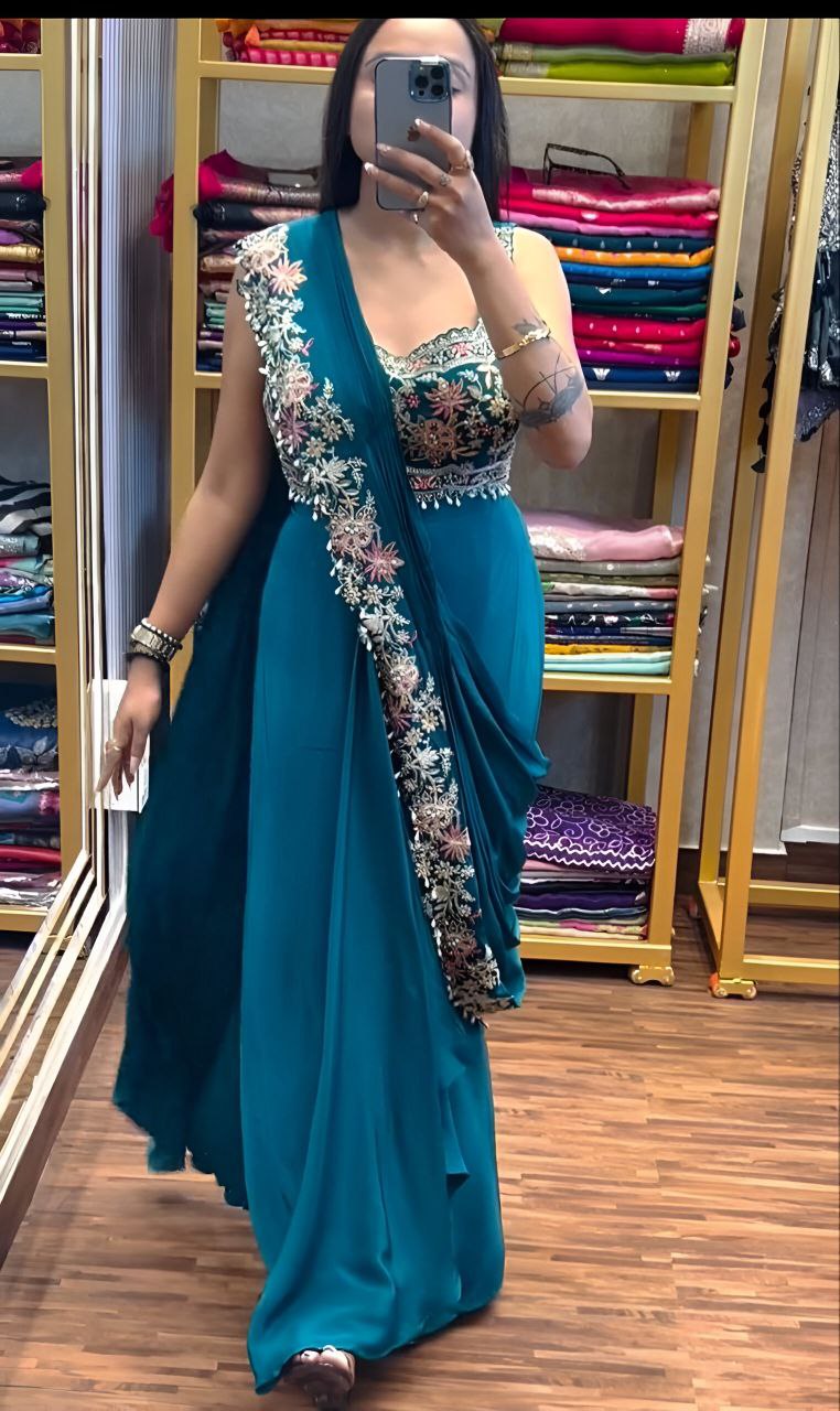 Ready to wear Chinon Silk Jacket Saree