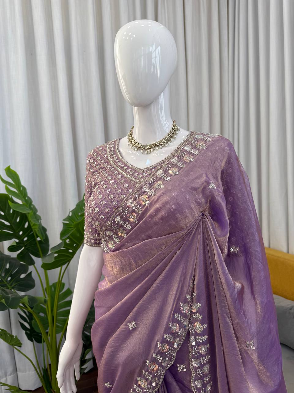 Fendy Silk Designer Saree with Bead & Sequence Embellishments