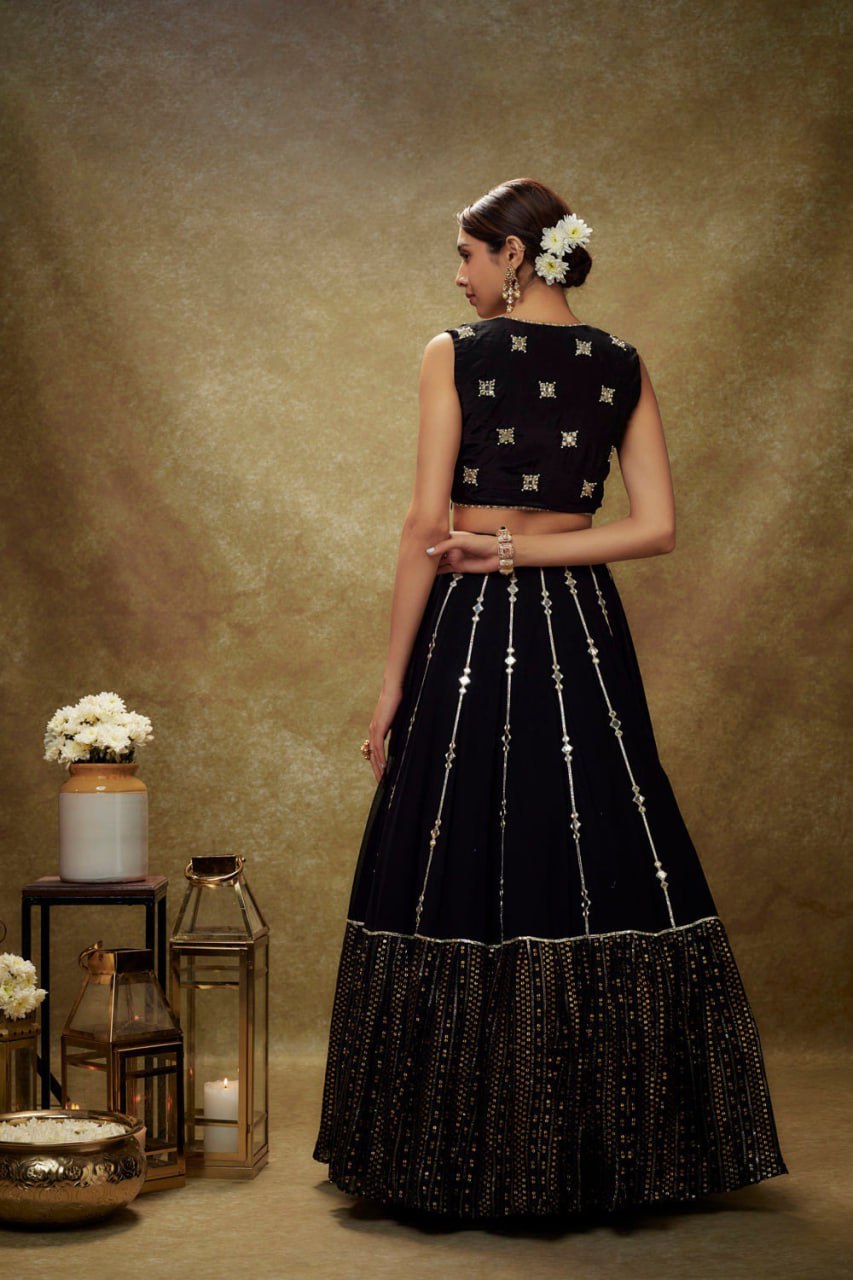 Royal Georgette Sequins Mirror Work Lehenga Choli Set