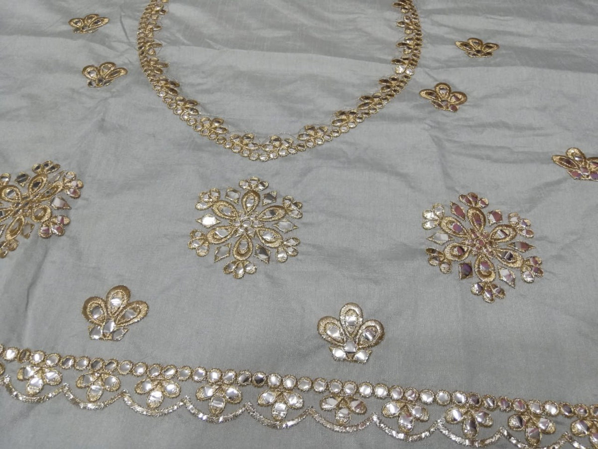 Elegant Gray Net Lehenga Choli with Mirror Jari Embroidery