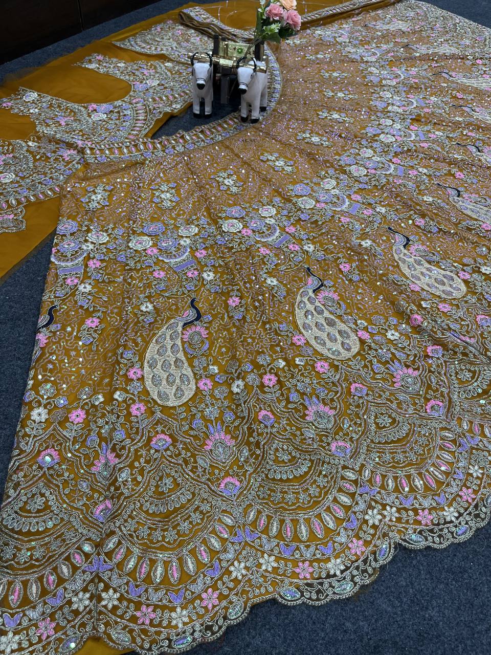 Rust Color Net Latest Lehenga