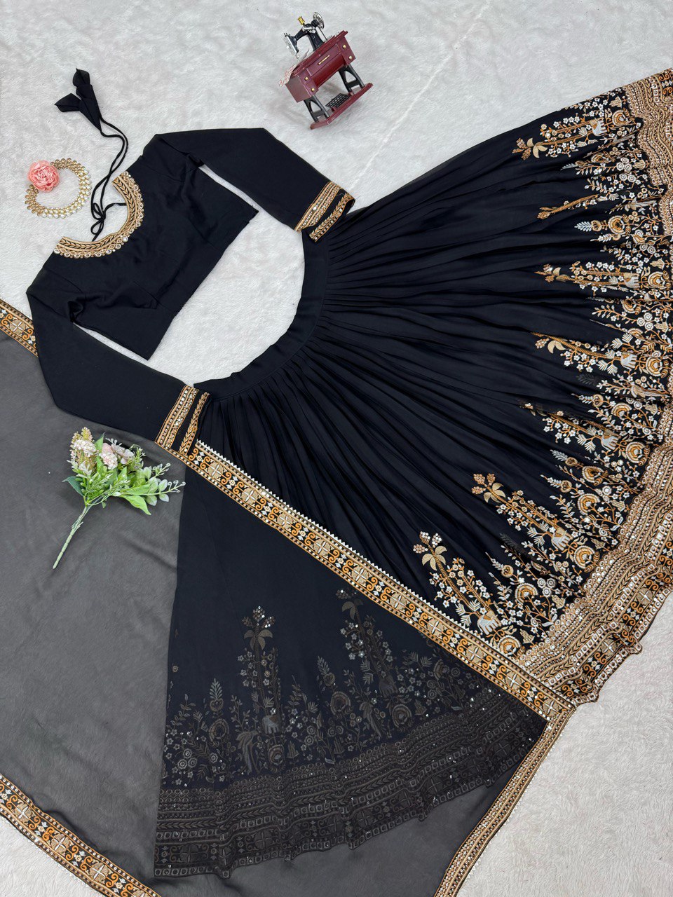 Letest Black Color Georgette Sequnce Work Lehenga choli