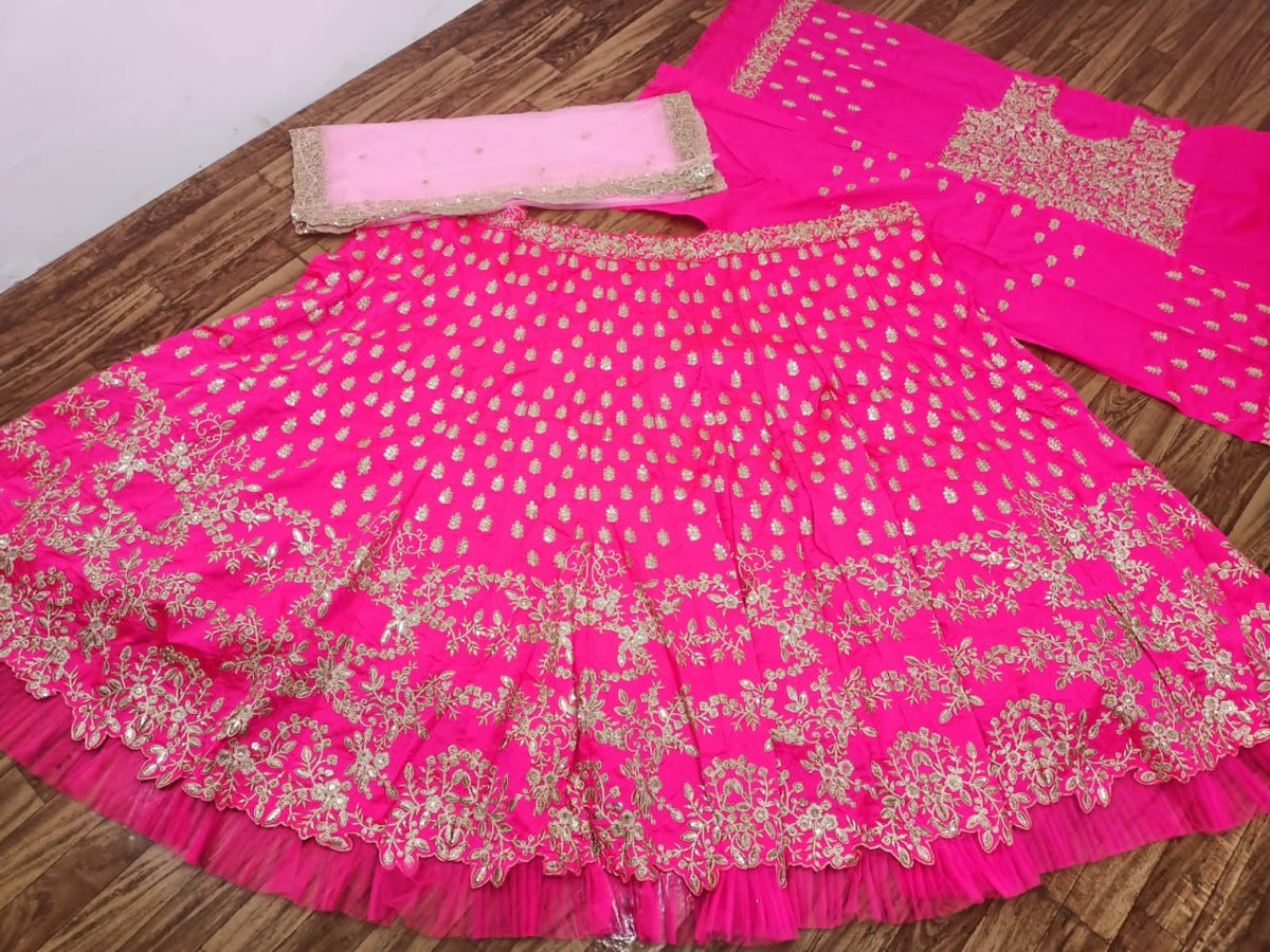 Elegant Taffeta Silk Satin Sequins Embroidered Lehenga Choli Set