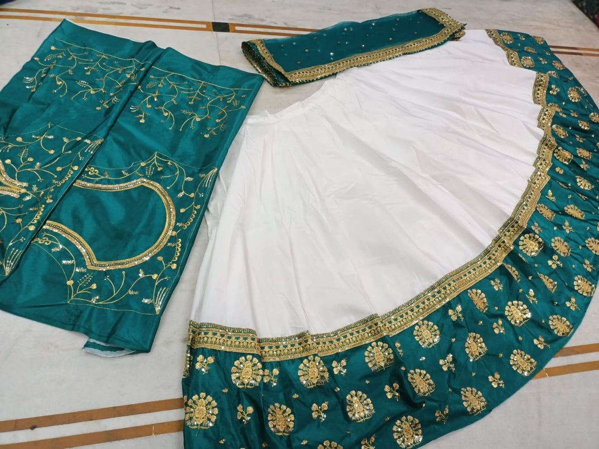 Elegant Diamond Satin Sequence Jari Embroidered Lehenga Choli Set