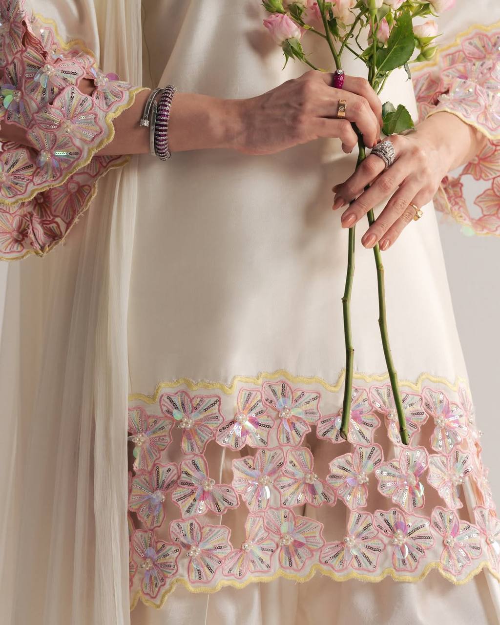 Premium Hand-Embellished Crepe Silk Farshi Suit Set