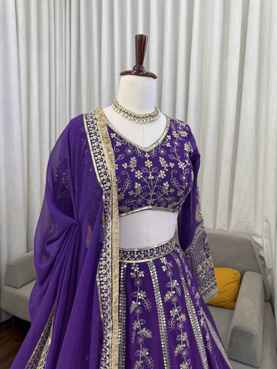 Premium Faux Georgette Embroidered Lehenga Choli Set