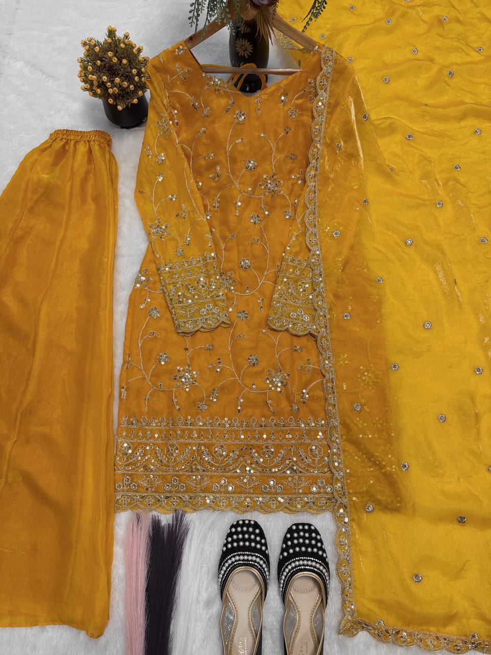 Royal Embroidered Frendy Silk Palazzo Suit Set