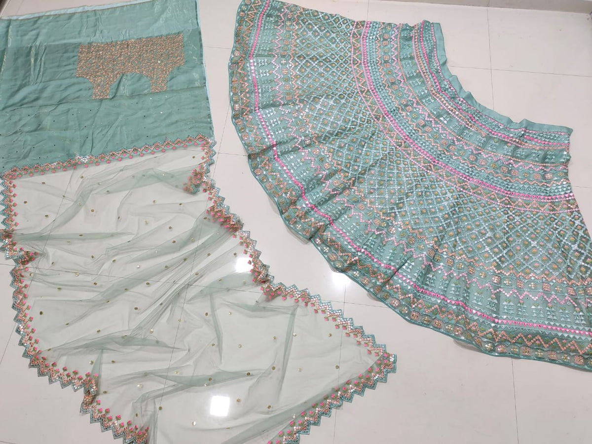 Light Green Organza Silk Lehenga Choli Set