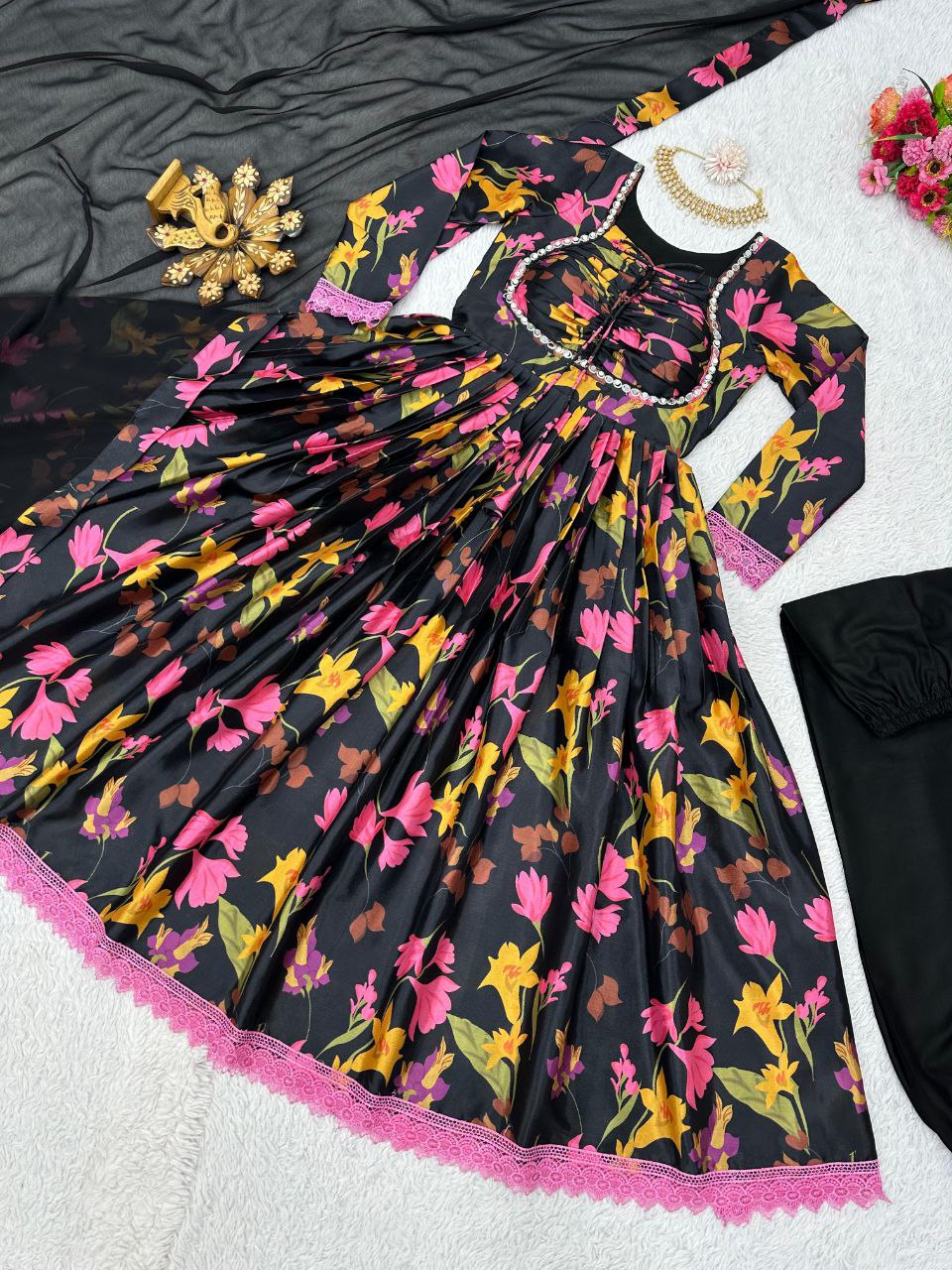 Beautiful Black color Digital Printed Kurta Set with Dupatta