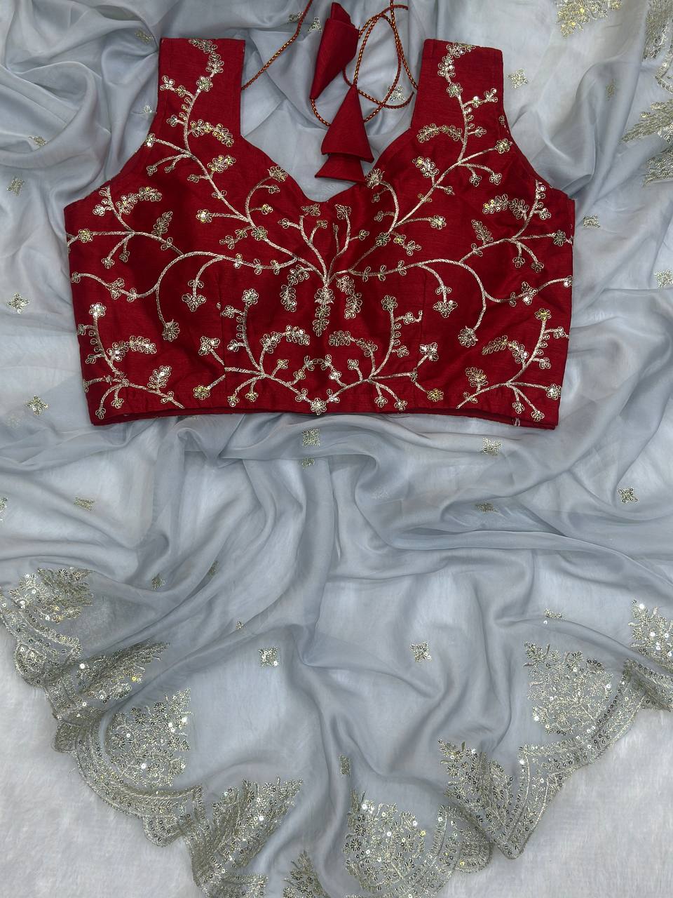 Organza Silk Sequence Work Saree Blouse