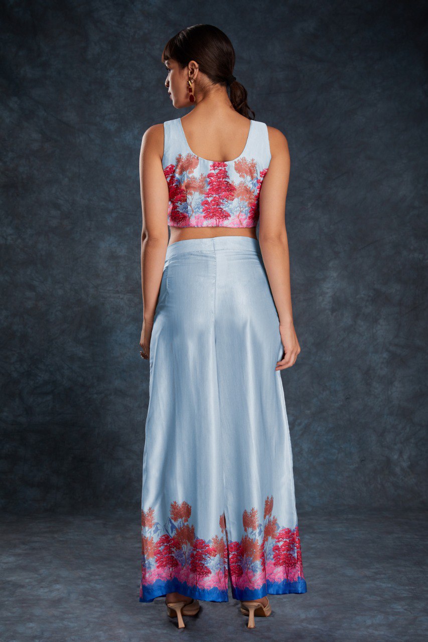 Blue Color Satin Printed Co-Ord Set