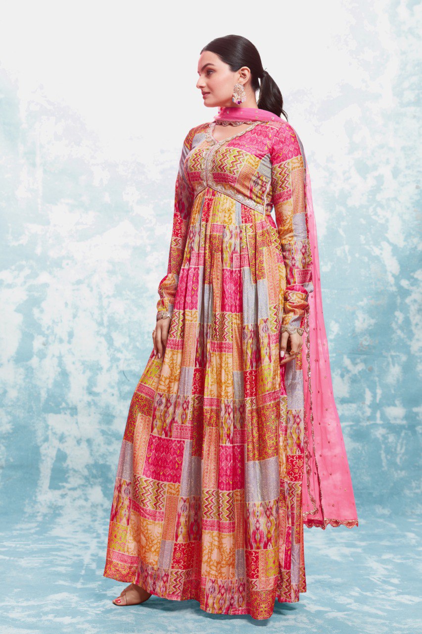 Latest Pink Color Cotton Printed Gown Dupatta