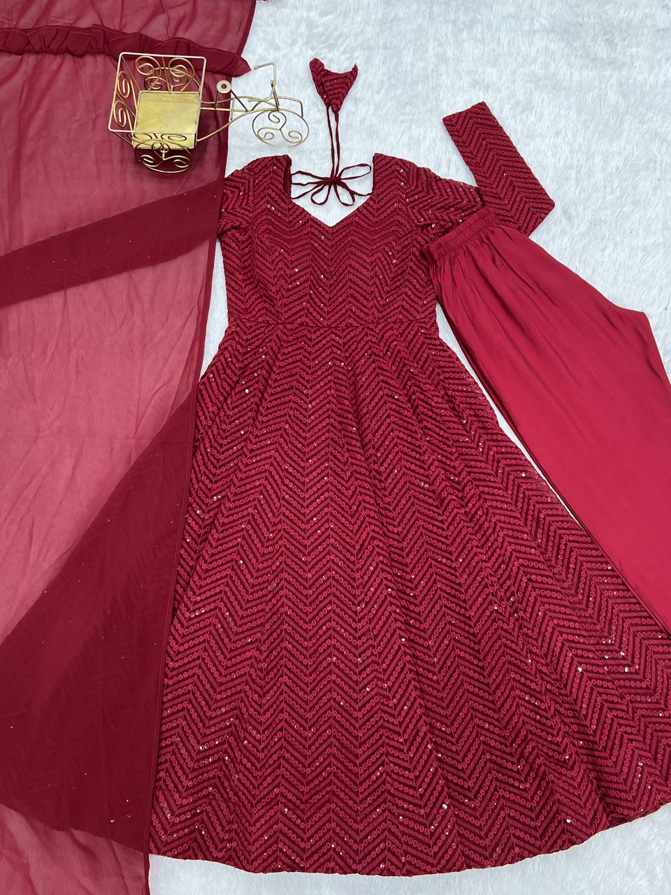 Lucknowi Sequence Work Georgette Anarkali Suit