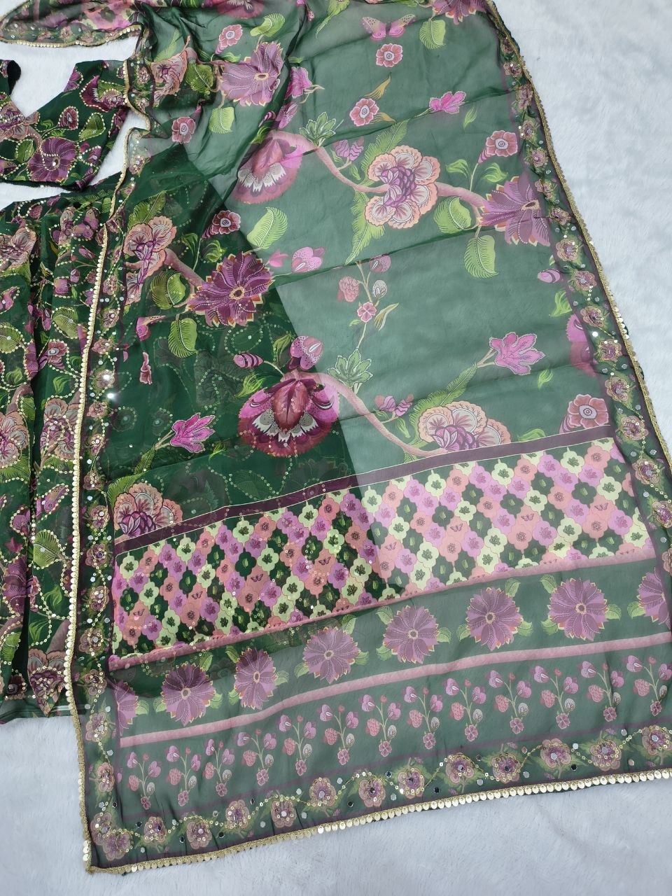 Premium Taby Silk Hand-Worked Lehenga Choli – Digital Floral Print