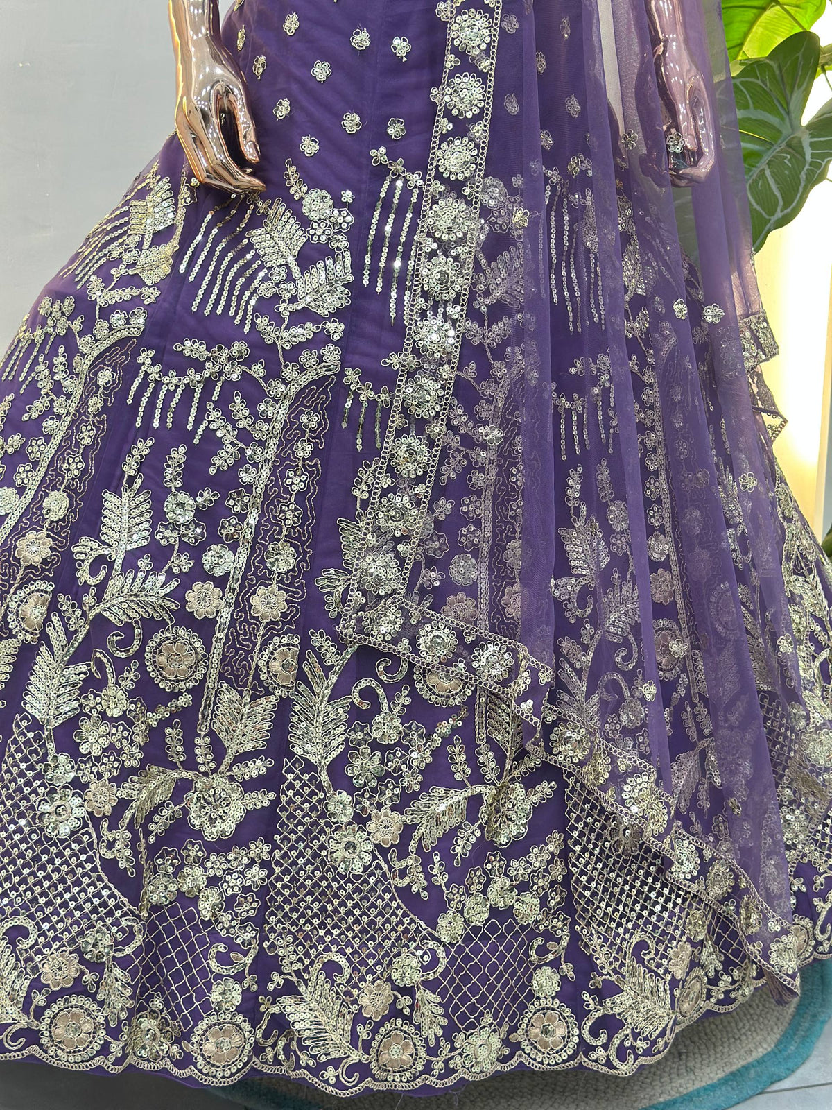 Designer Butterfly Net Lehenga Choli with Sequins & Cording Embroidery Work | Semi-Stitched Wedding & Party Wear Lehenga