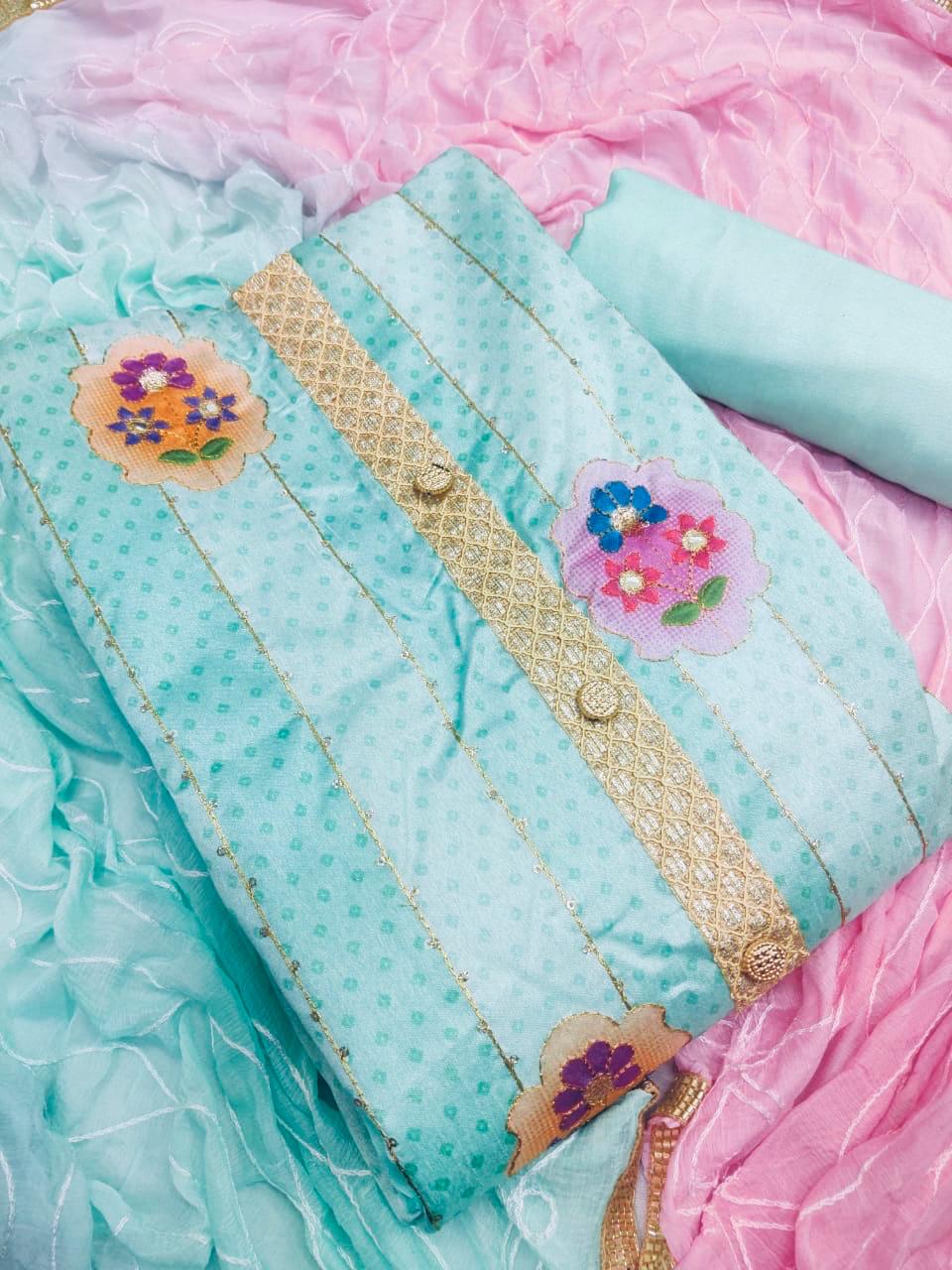 Classic Baby Blue Color Chanderi Embroidered Work Salwar Suit For Function Wear