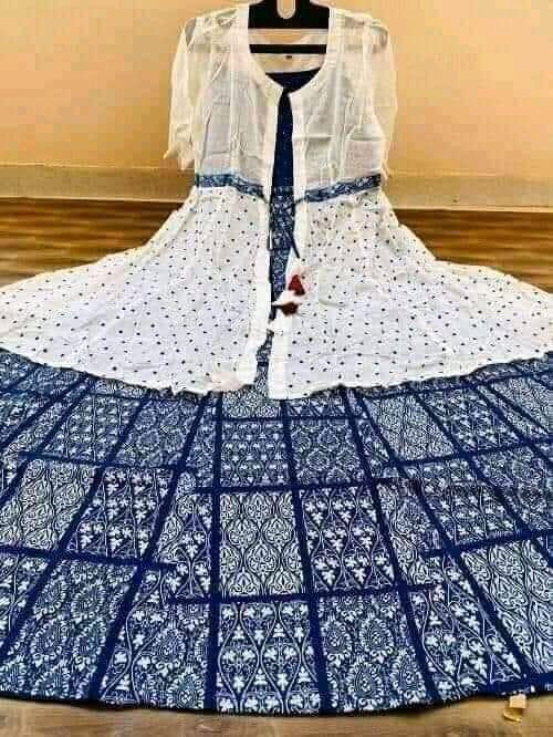 Rayon Designer Blue Color Printed Kurti Koti For Women