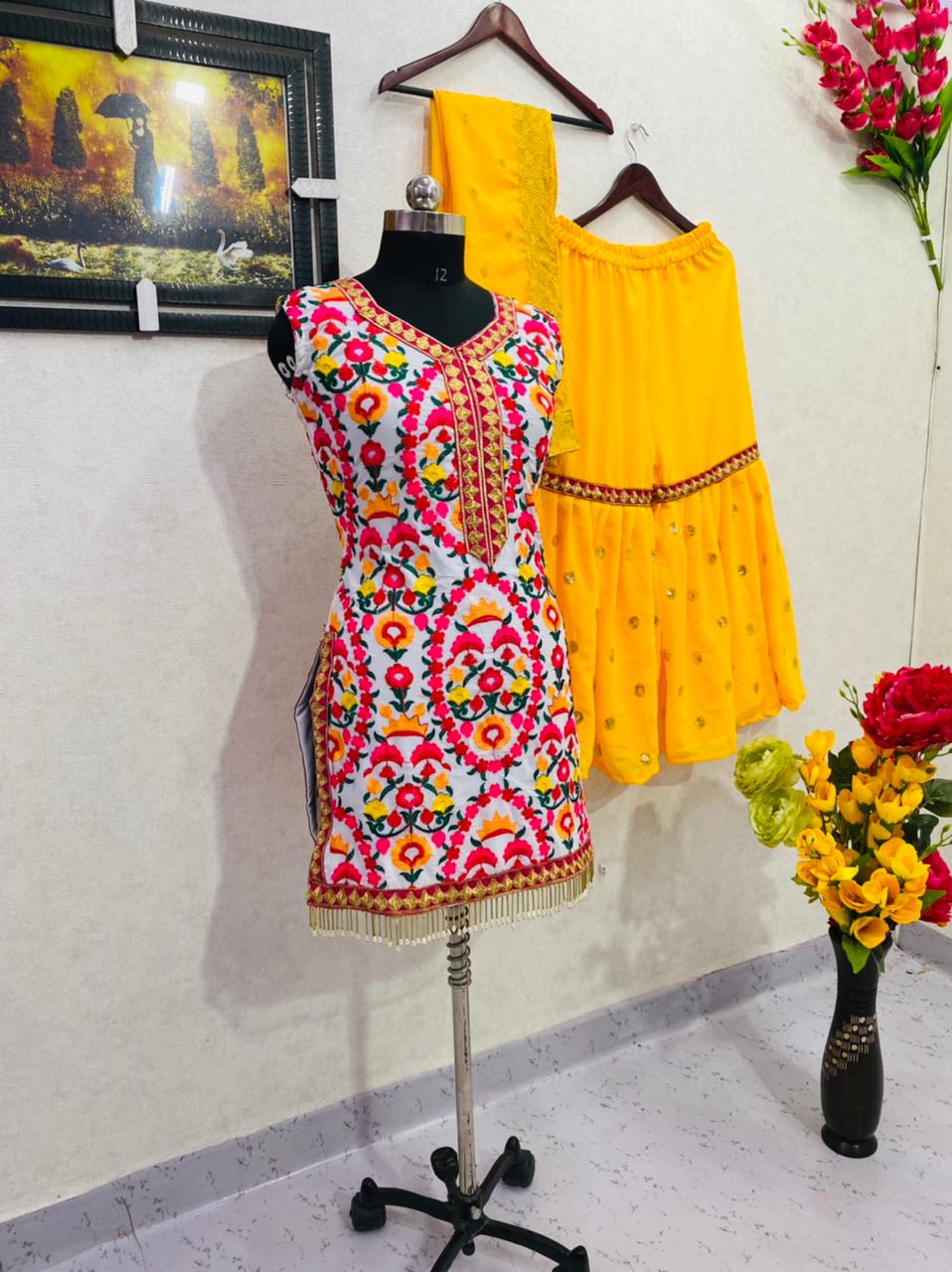 Yellow Color Women's Sharara Plazzo Georgette Suit