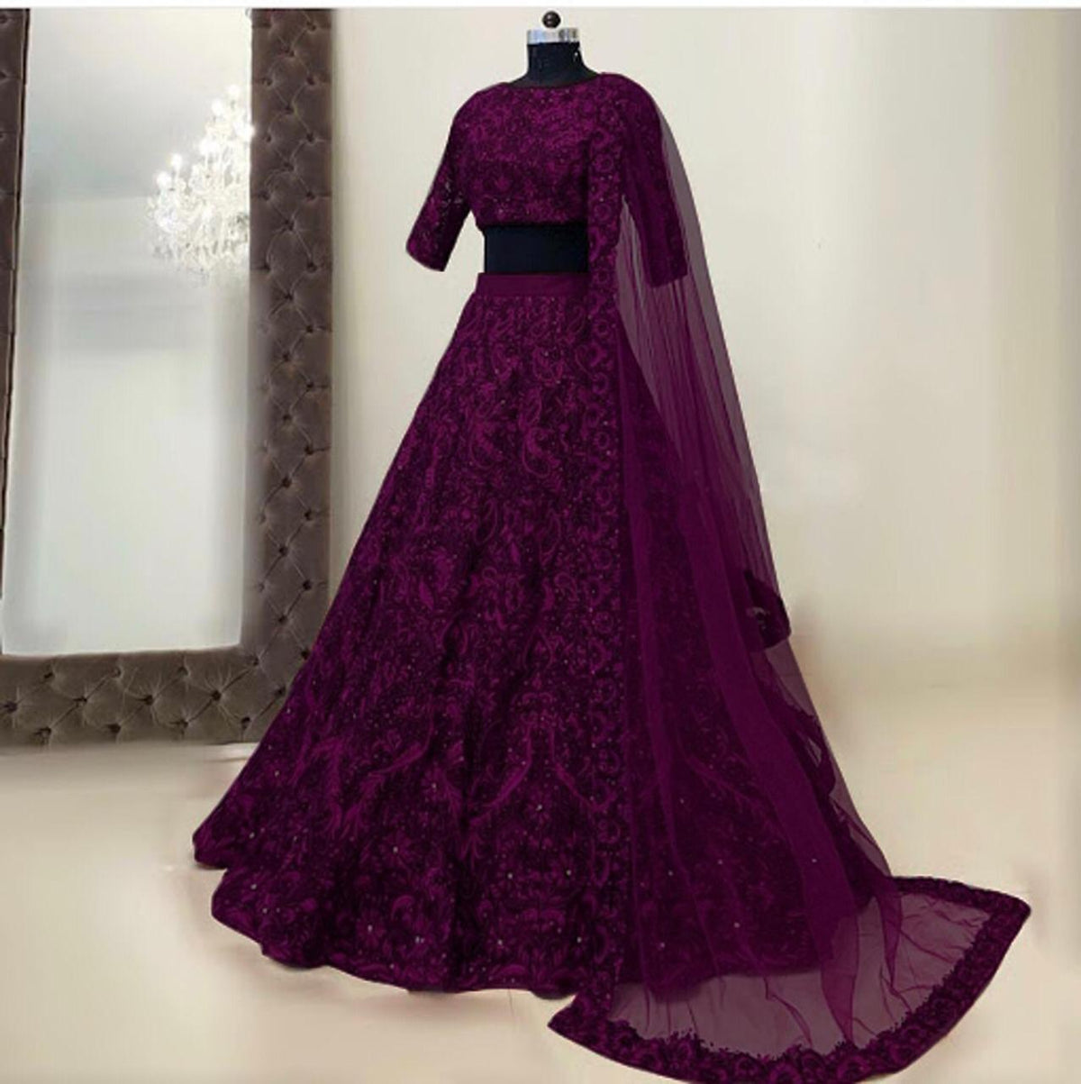 Refreshing Wine Color Designer Tapeta Silk Chain Diamond Work Wedding Wear Lehenga Choli