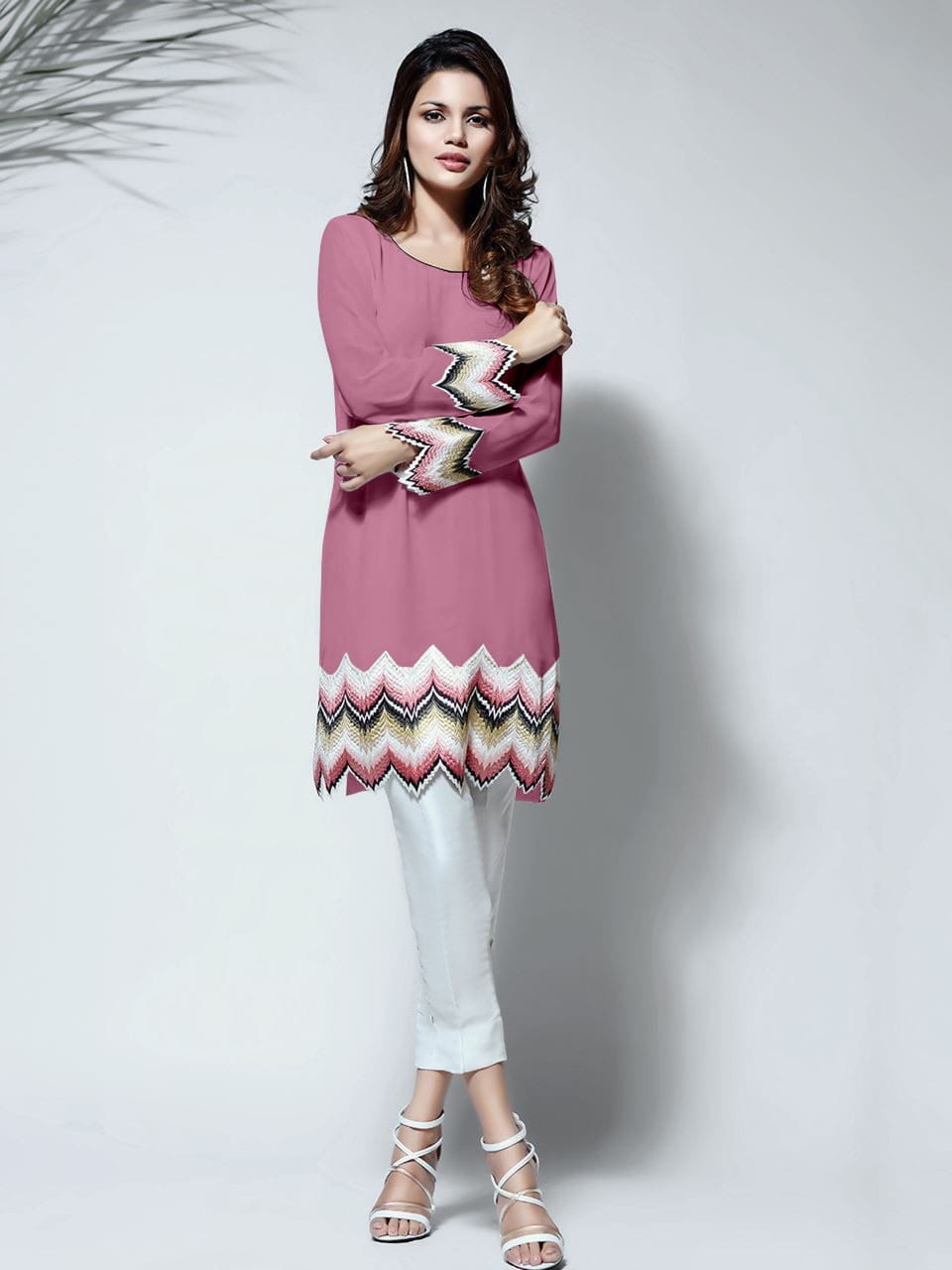 Pink Color Diamond Heavy Georgette With Embroidery work with Rayon Pant For women