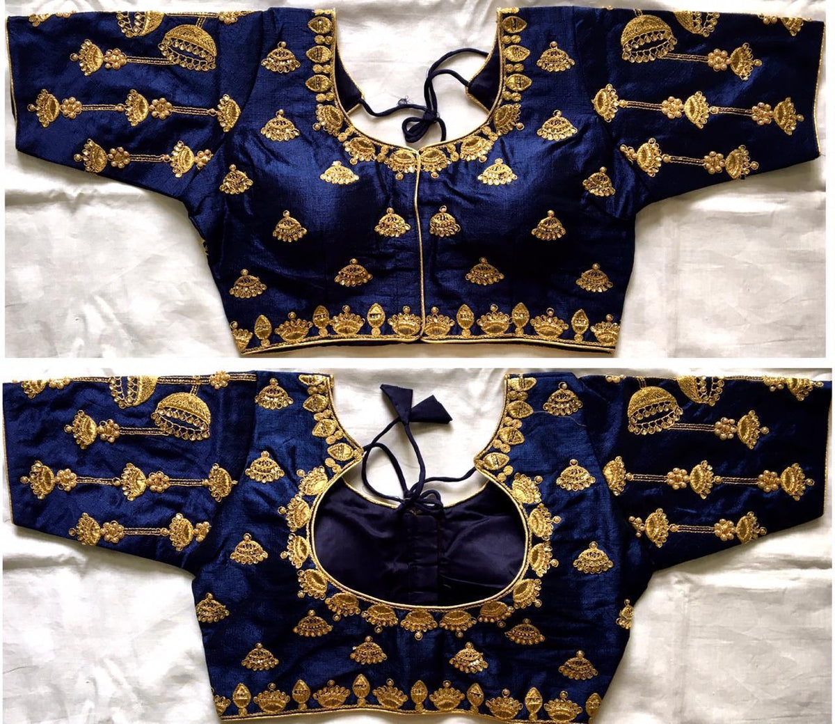 Pulchritudinous Navy Blue Ready Made Thread Coding With Hand Work Blouse for Party Wear